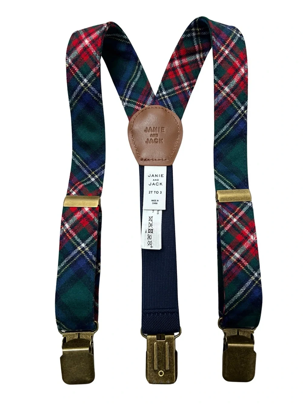Janie & Jack Wool Plaid Suspenders Boys 2T-3 Holiday Red Green
